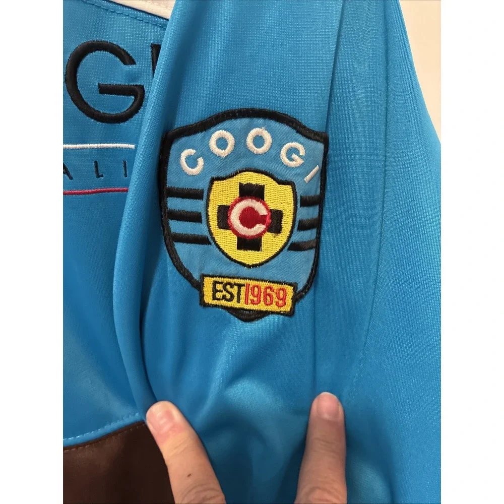 Coogi Mens Y2K Blue/Brown Polyester Long Sleeve Full Zip Track Jacket Sz L